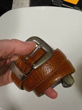 Men's Cognac Textured Leather Belt - Classic Buckle